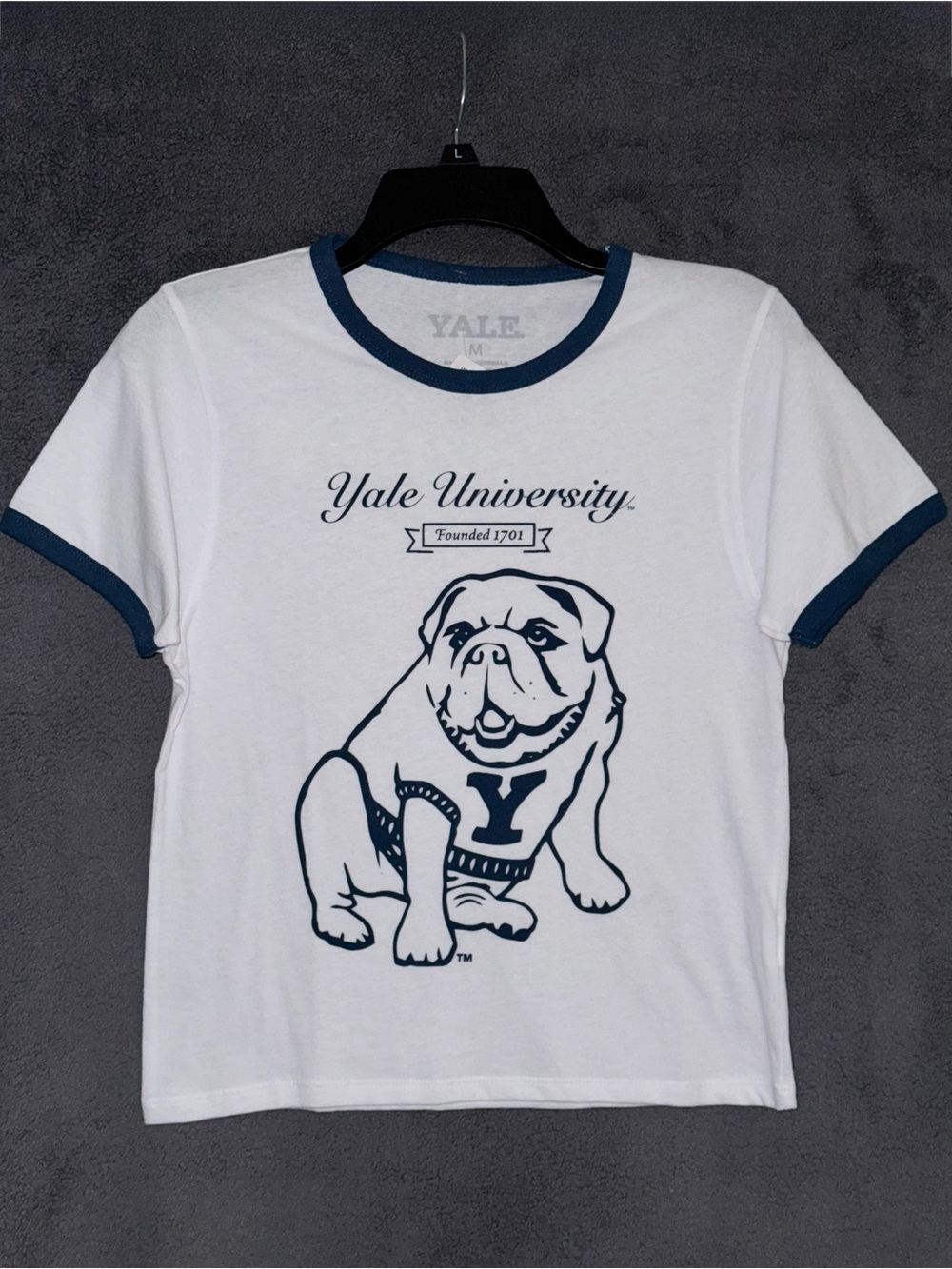 NWT Yale University White & Navy Ringer Short Sleeve Tee Size Medium (Juniors)